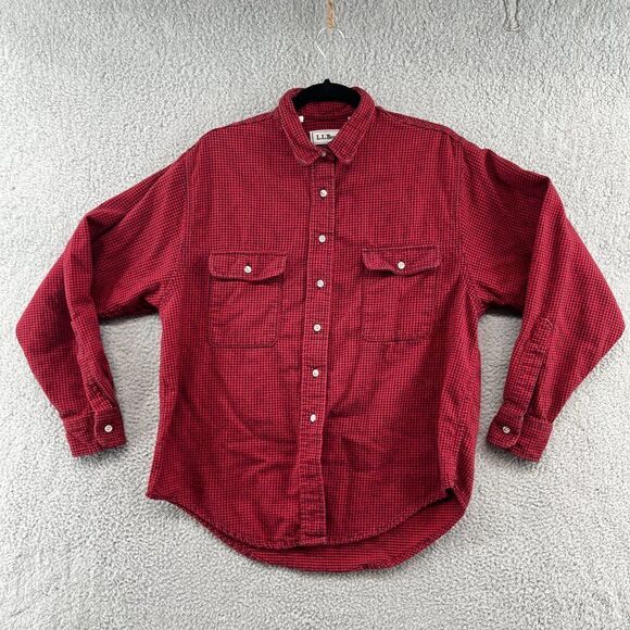 LL bean vintage womens flannel checkered red black plaid gingham buffalo Medium - Picture 1 of 10